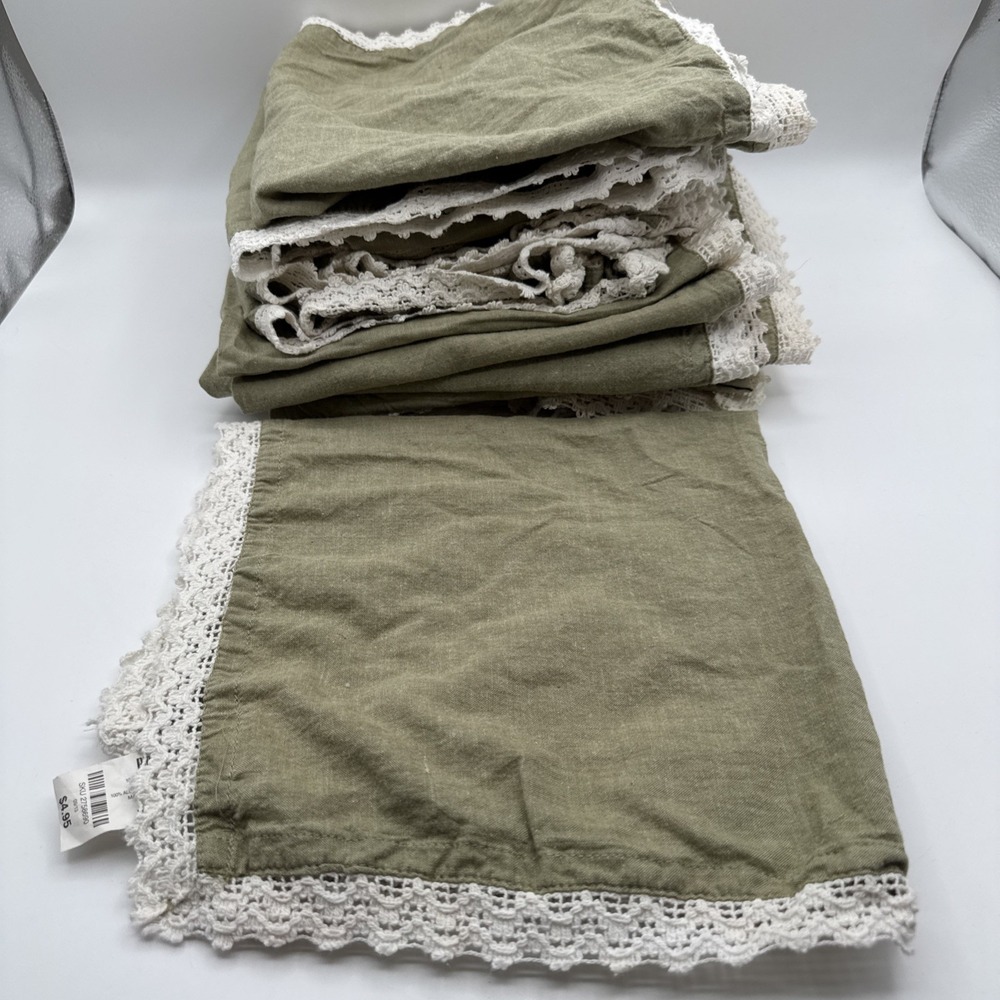 Lot Of 18 Pier 1 Imports Cotton Napkins Mint Lace Chambray 19"x19" Green Square